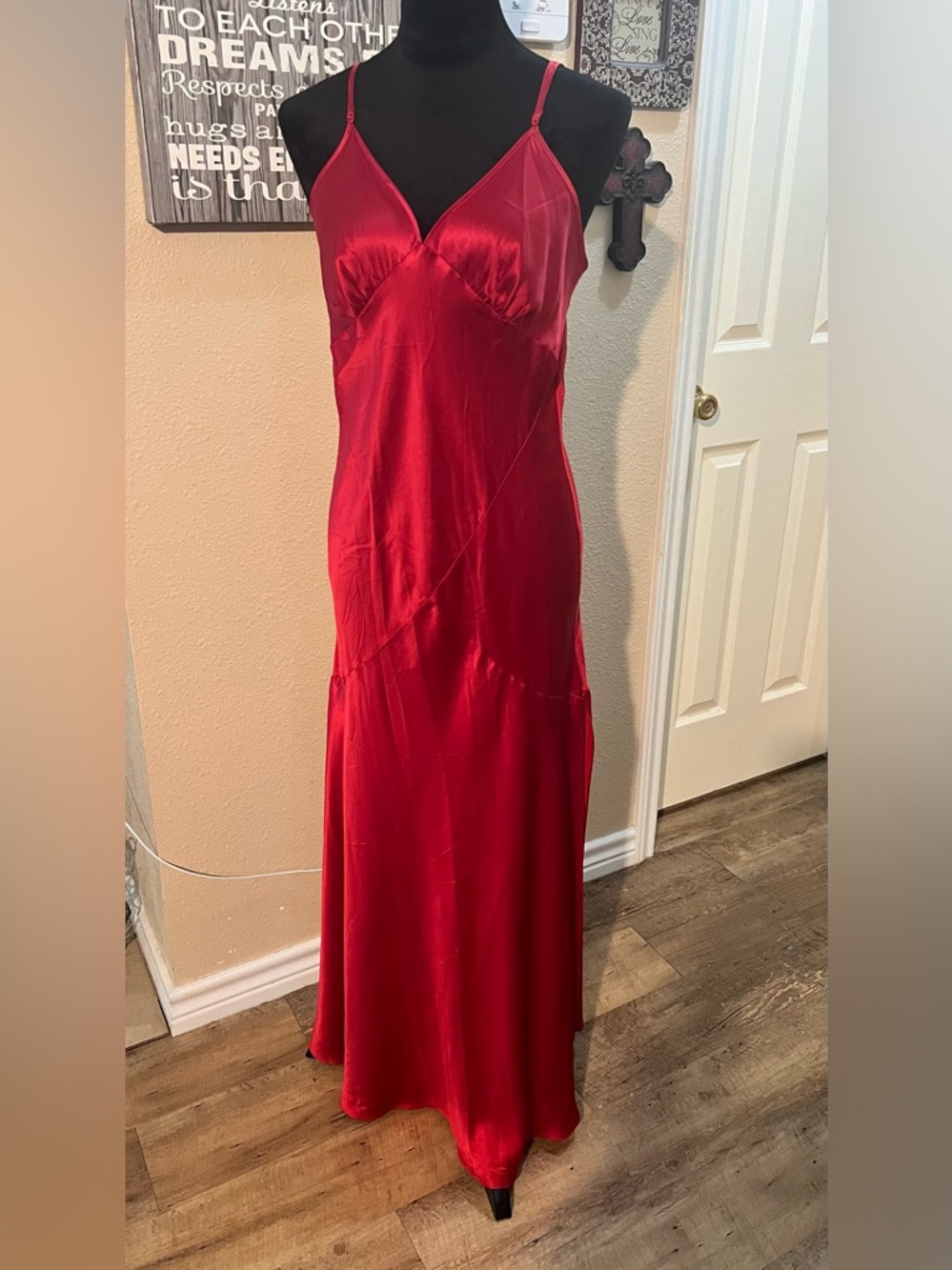 Victoria Secret Nightgown Large 100% Silk Red Maxi Side Slits Long Flowy